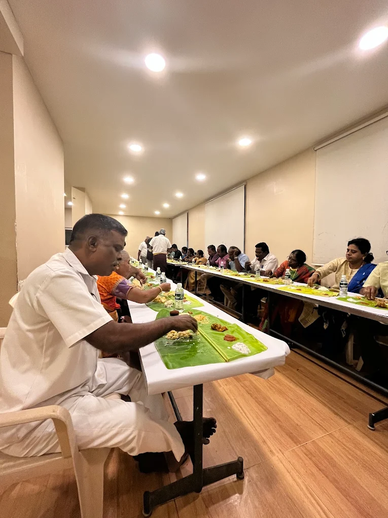 Traditional South Indian vegetarian thali spread by Mahalakshmi Catering Service
